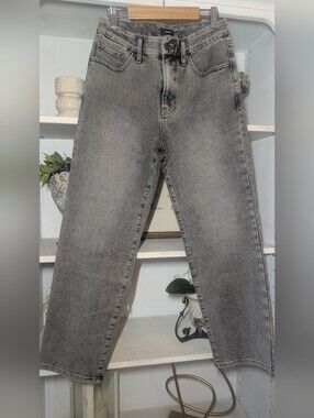 Express.  Gray Washed High-Rise Straight Jeans
